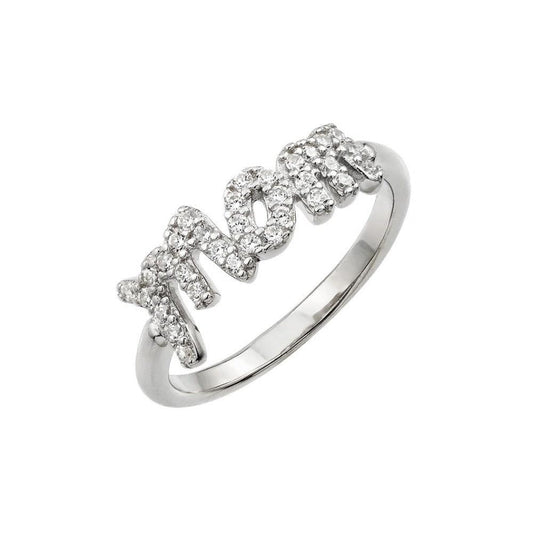 Silver 925 Rhodium Plated Mom Ring - BGR00931 | Silver Palace Inc.