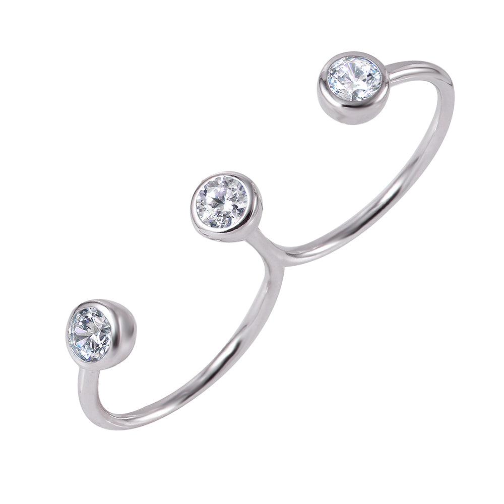Silver 925 Rhodium Plated Connected CZ Ring - BGR00936 | Silver Palace Inc.