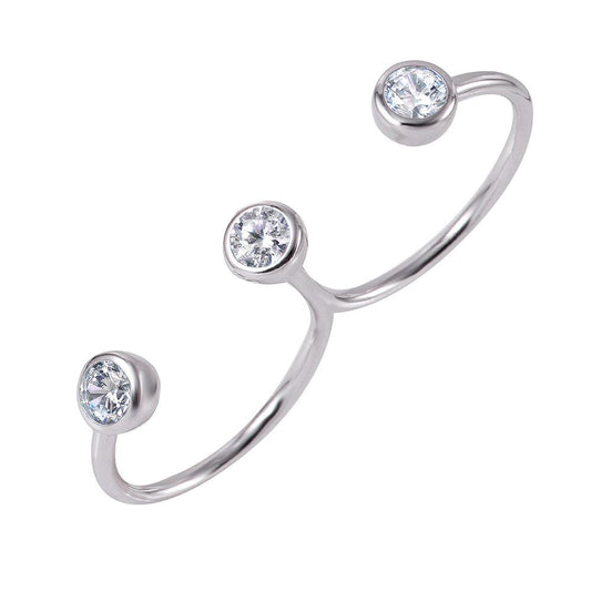 Silver 925 Rhodium Plated Connected CZ Ring - BGR00936 | Silver Palace Inc.