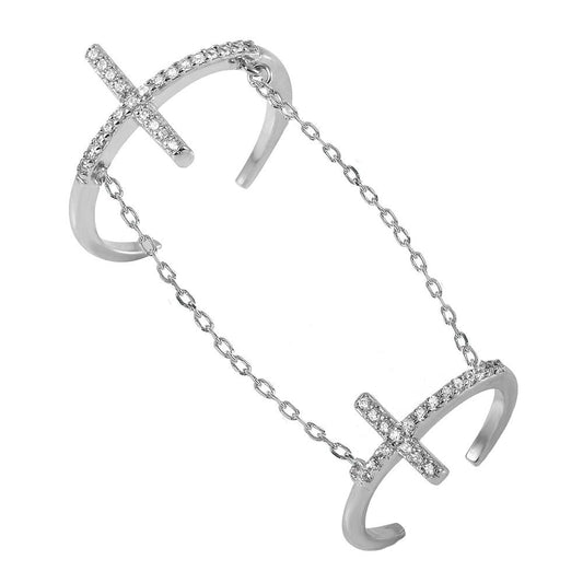Silver 925 Rhodium Plated Cross Slave Ring - BGR00952 | Silver Palace Inc.