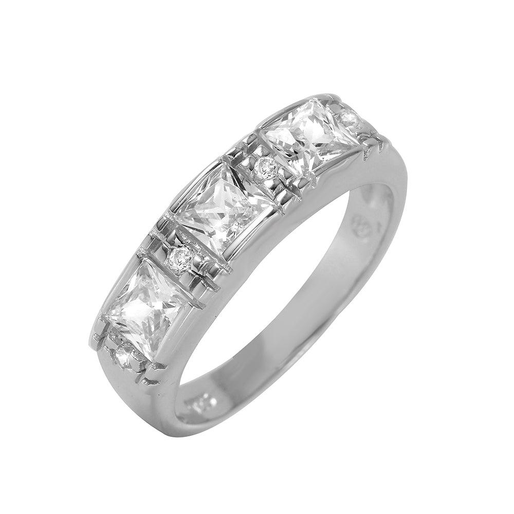Silver 925 Rhodium Plated Princess CZ Ring - BGR00955 | Silver Palace Inc.