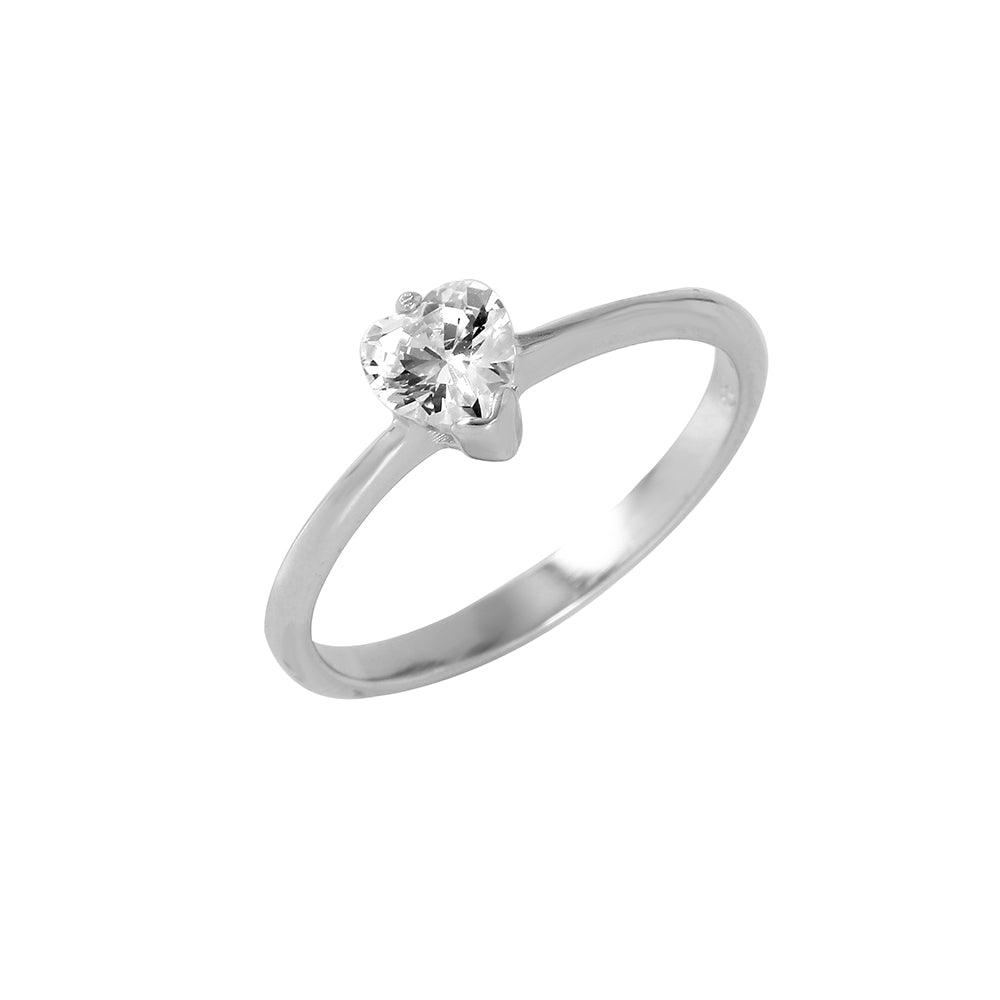 Silver 925 Rhodium Plated Plain CZ Ring - BGR00959 | Silver Palace Inc.