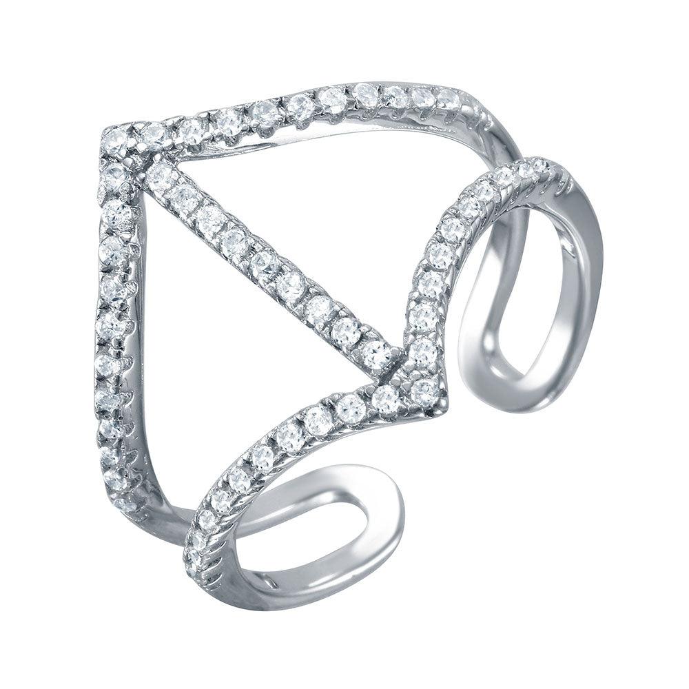 Silver 925 Rhodium Plated Open Shank CZ Encrusted Ring - BGR00964 | Silver Palace Inc.