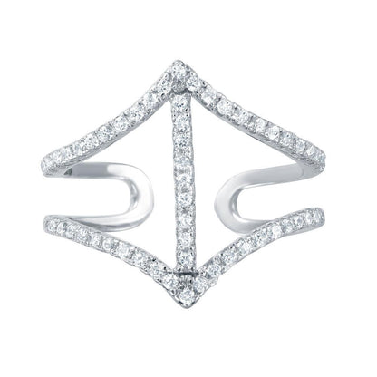 Silver 925 Rhodium Plated Open Shank CZ Encrusted Ring - BGR00964