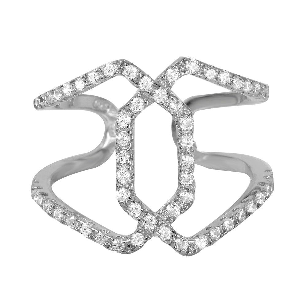 Silver 925 Rhodium Plated Open Rupee CZ Ring - BGR00970