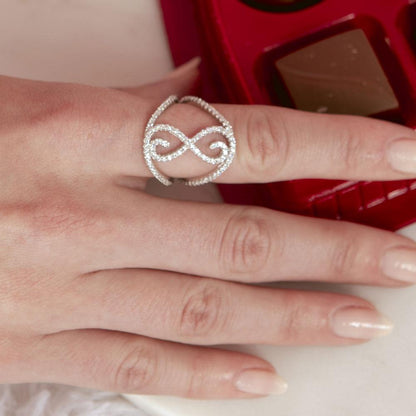 Silver 925 Rhodium Plated Split Shank CZ Accented Infinity Symbol Ring - BGR00997