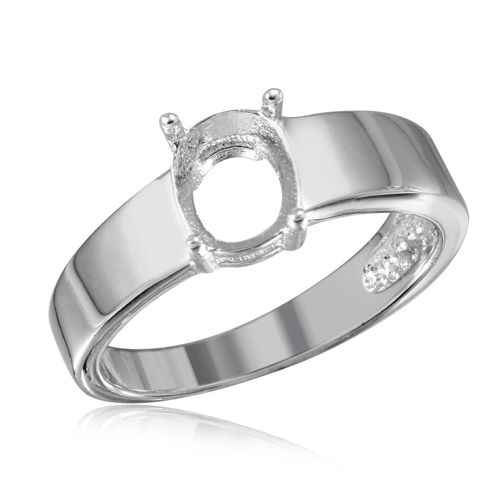 Silver 925 Rhodium Plated High Polished Band Slanted Single Stone Mounting Ring - BGR01017 | Silver Palace Inc.