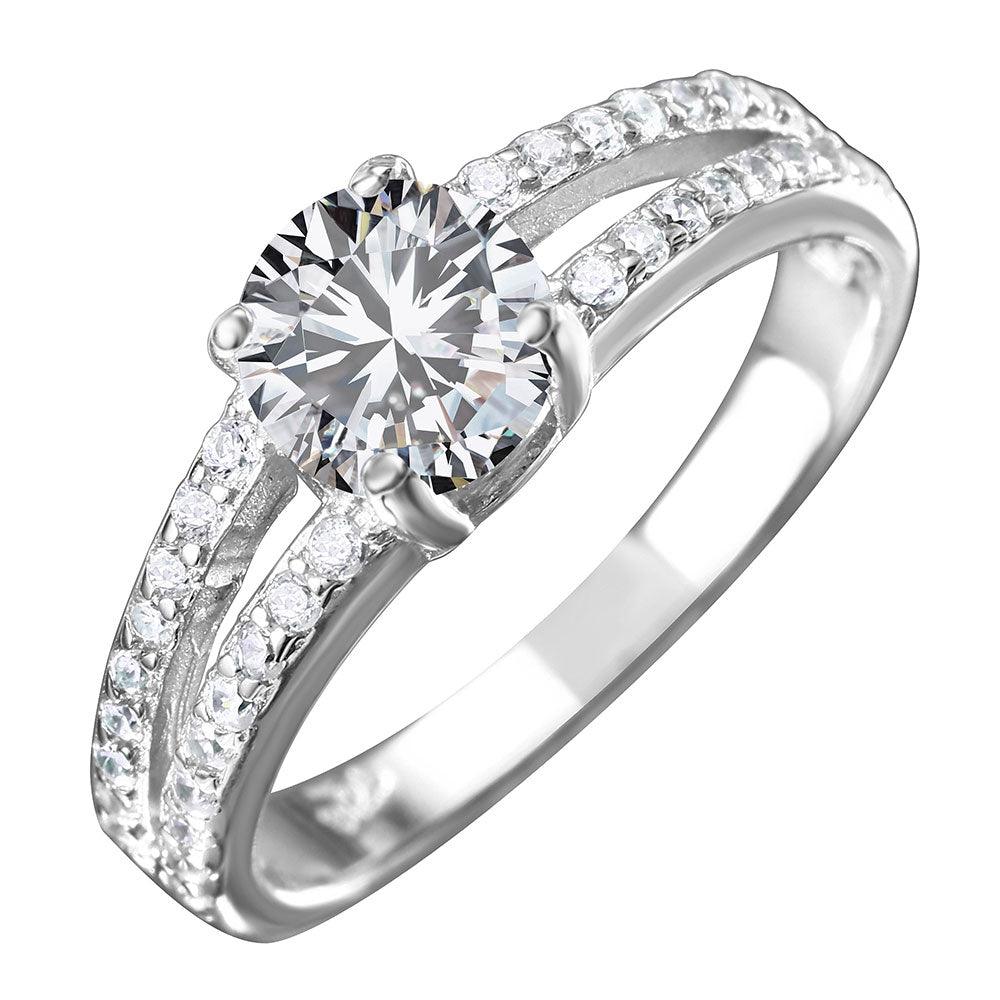 Silver 925 Rhodium Plated Split shank CZ Center Stone Ring - BGR01032 | Silver Palace Inc.