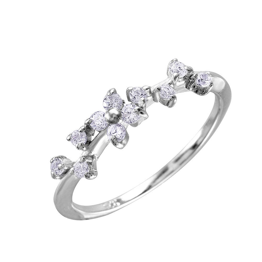 Silver 925 Rhodium Plated Petal CZ Design Ring - BGR01035 | Silver Palace Inc.