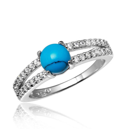 Silver 925 Rhodium Plated Wedding Band with Turquoise Center - BGR01056 | Silver Palace Inc.