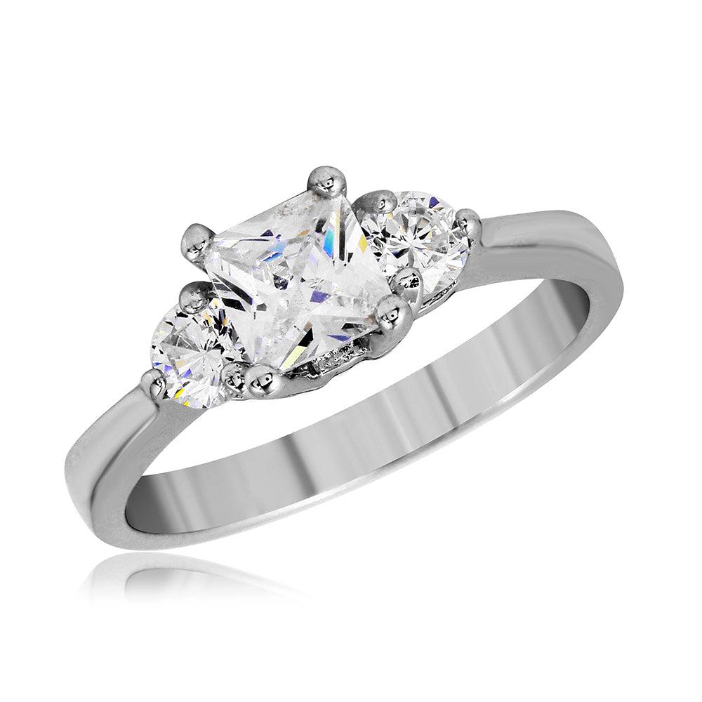 Silver 925 Rhodium Plated Round Square Center CZ Past Present Future Ring - BGR01063 | Silver Palace Inc.