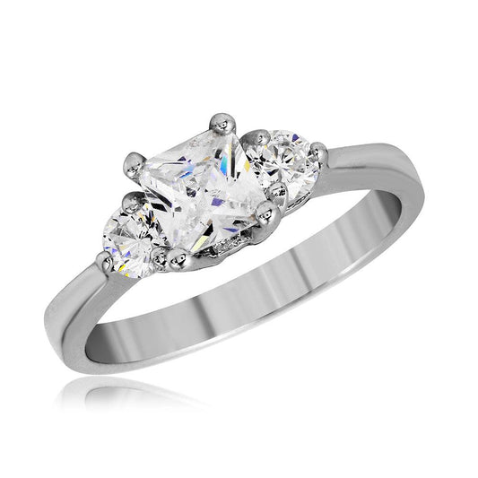 Silver 925 Rhodium Plated Round Square Center CZ Past Present Future Ring - BGR01063 | Silver Palace Inc.