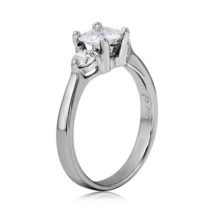 Silver 925 Rhodium Plated Round Square Center CZ Past Present Future Ring - BGR01063