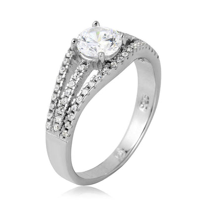 Silver 925 Rhodium Plated Open Shank Round Center Stone Ring - BGR01067