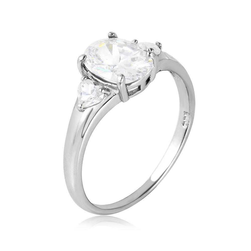 Silver 925 Rhodium Plated Oval  Center Stone Ring - BGR01068 | Silver Palace Inc.