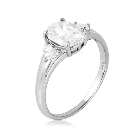 Silver 925 Rhodium Plated Oval  Center Stone Ring - BGR01068 | Silver Palace Inc.