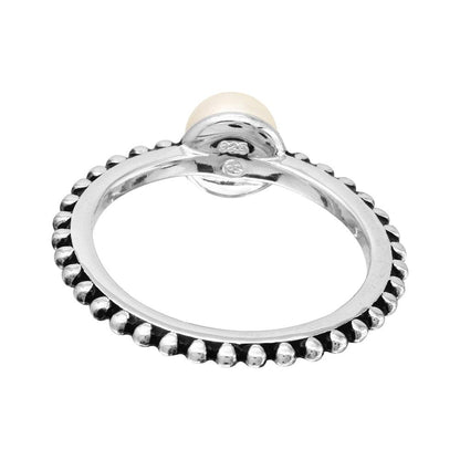 Silver 925 Rhodium Plated Beaded Shank Fresh Water Center Pearl Ring - BGR01092