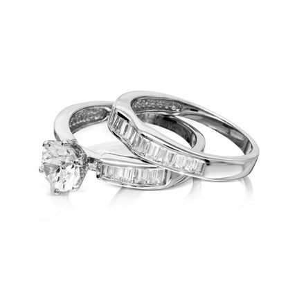 Silver 925 Rhodium Plated 2 Piece Bridal Set with CZ - BGR01098