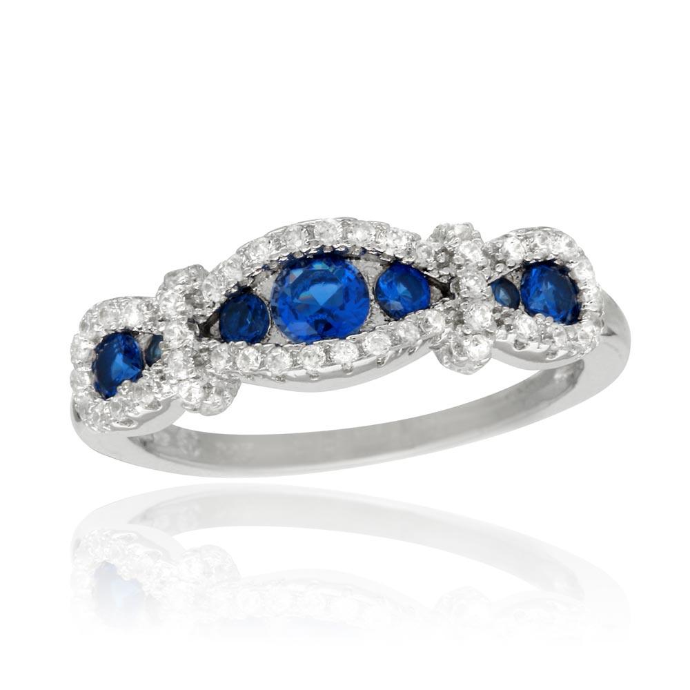 Silver 925 Rhodium Plated Knotted Blue CZ Ring - BGR01112BLU | Silver Palace Inc.