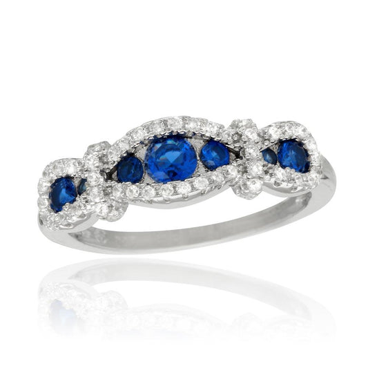 Silver 925 Rhodium Plated Knotted Blue CZ Ring - BGR01112BLU | Silver Palace Inc.