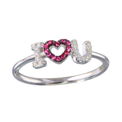 Silver 925 Rhodium Plated "I Heart U" Ring - BGR01151 | Silver Palace Inc.