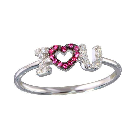 Silver 925 Rhodium Plated "I Heart U" Ring - BGR01151 | Silver Palace Inc.