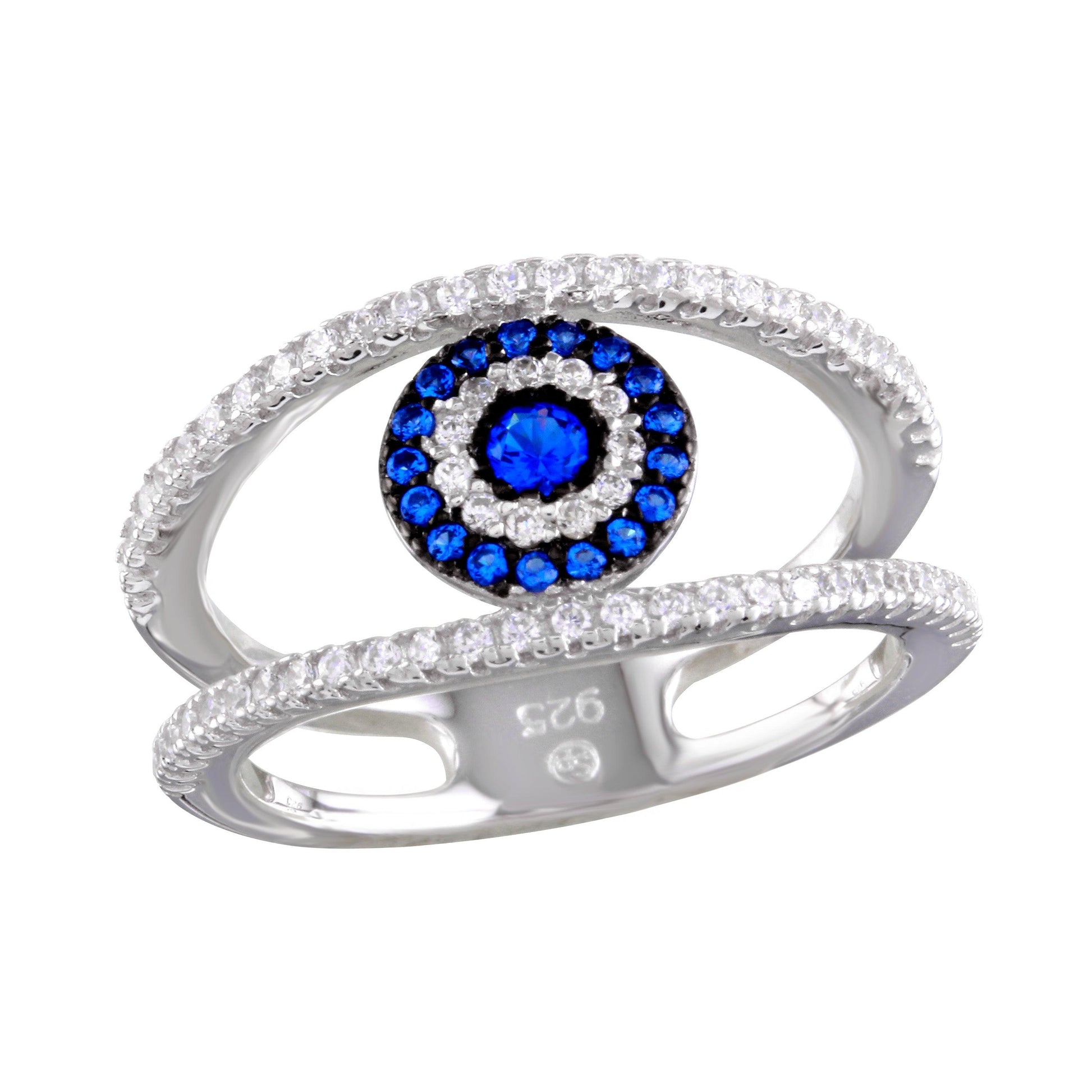 Silver 925 Rhodium Plated Evil Eye Ring with CZ - BGR01163 | Silver Palace Inc.