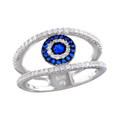 Silver 925 Rhodium Plated Evil Eye Ring with CZ - BGR01163 | Silver Palace Inc.