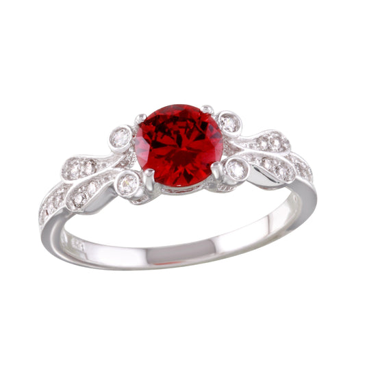 Silver 925 Rhodium Plated Red Oval CZ Ring - BGR01165GAR | Silver Palace Inc.