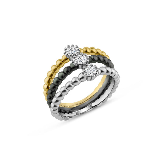 Silver 925 Tri-Color CZ Ring Set - BGR01170 | Silver Palace Inc.