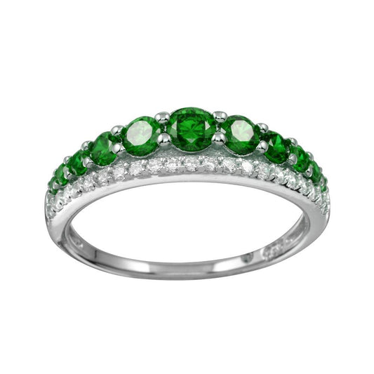 Silver 925 Rhodium Plated Green and Clear CZ Stones Ring - BGR01175GRN | Silver Palace Inc.