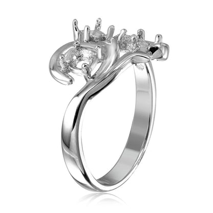 Silver 925 Rhodium Plated Vine Design 3 Stones Mounting Ring - BGR01207