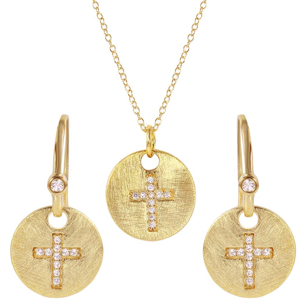 Closeout-Silver 925 Gold Plated Cross Round Tag Set - BGS00408 | Silver Palace Inc.