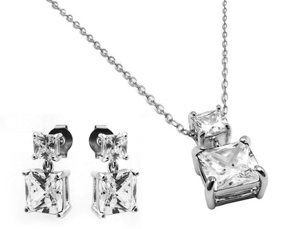 Silver 925 Rhodium Plated Square Birthstone CZ Hanging Set  - BGS00439