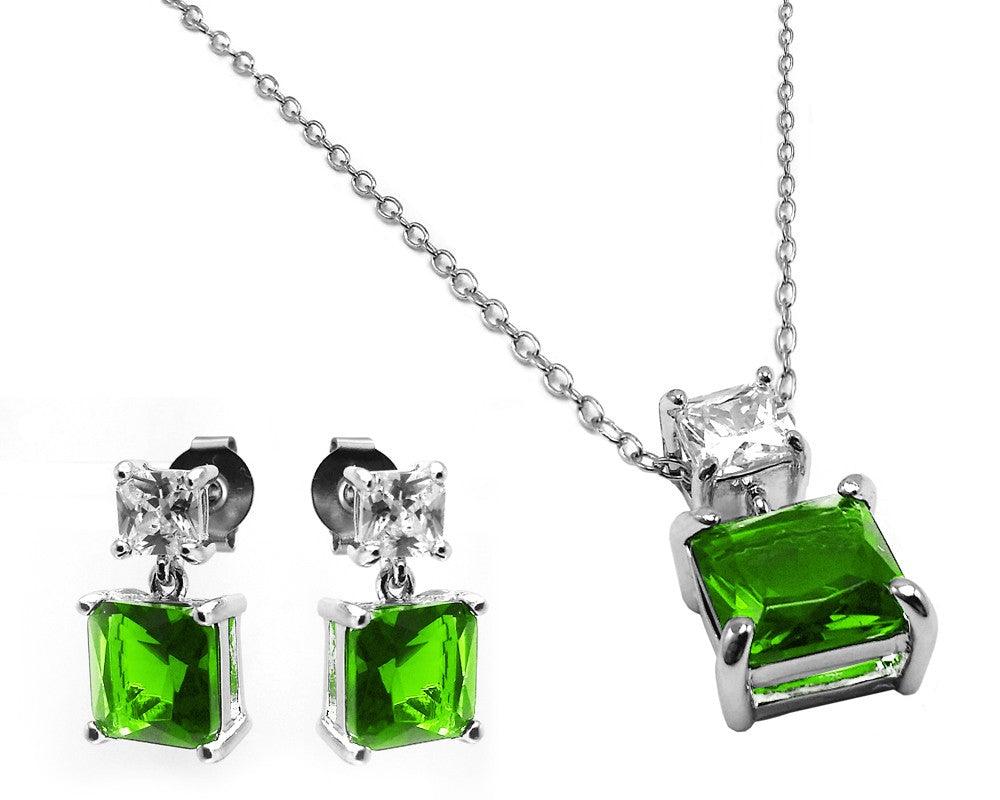 Silver 925 Rhodium Plated Square Birthstone CZ Hanging Set  - BGS00439