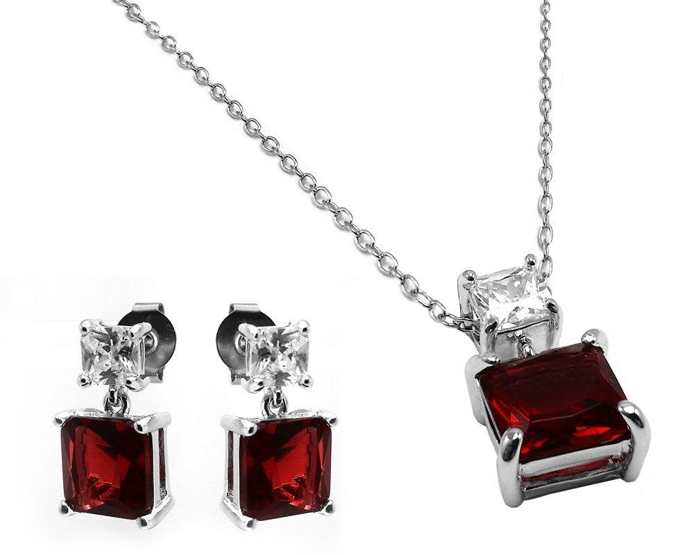 Silver 925 Rhodium Plated Square Birthstone CZ Hanging Set  - BGS00439