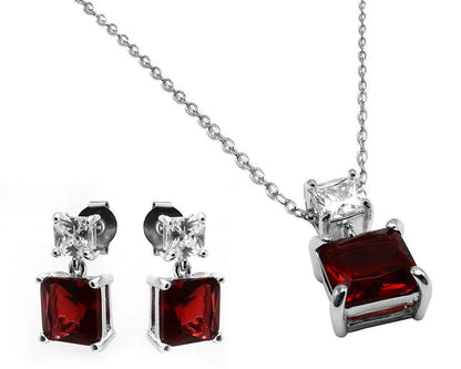 Silver 925 Rhodium Plated Square Birthstone CZ Hanging Set  - BGS00439