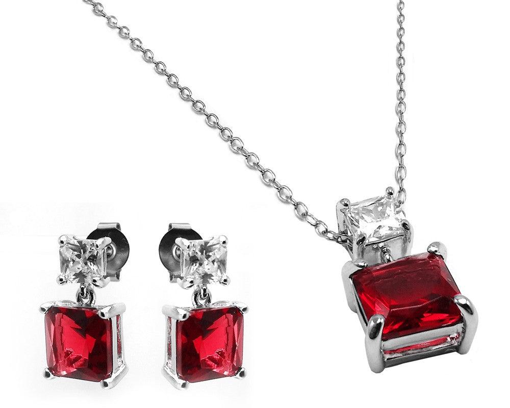 Silver 925 Rhodium Plated Square Birthstone CZ Hanging Set  - BGS00439