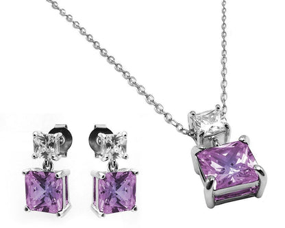 Silver 925 Rhodium Plated Square Birthstone CZ Hanging Set  - BGS00439