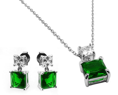 Silver 925 Rhodium Plated Square Birthstone CZ Hanging Set  - BGS00439