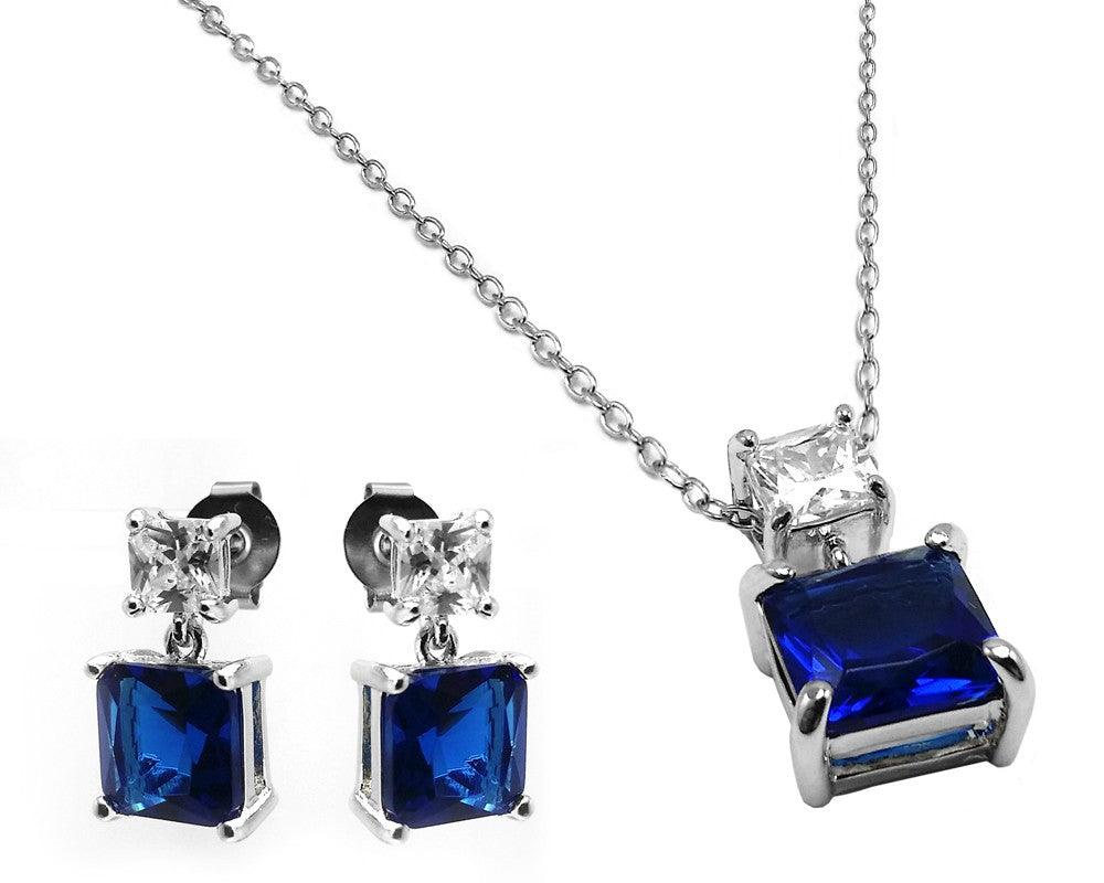 Silver 925 Rhodium Plated Square Birthstone CZ Hanging Set  - BGS00439