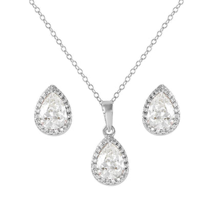 Silver 925 Rhodium Plated Pear Birthstone Set - BGS00441