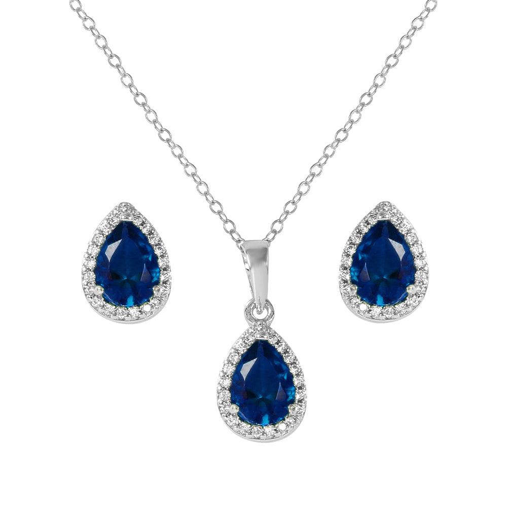 Silver 925 Rhodium Plated Pear Birthstone Set - BGS00441