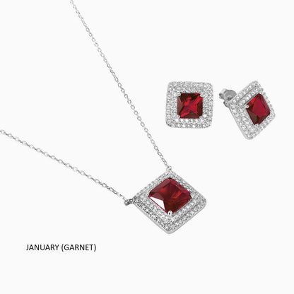 Silver 925 Rhodium Plated Square CZ Cluster Birthstone Set - BGS00455