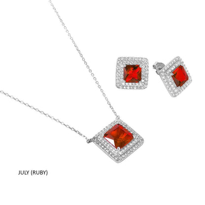 Silver 925 Rhodium Plated Square CZ Cluster Birthstone Set - BGS00455