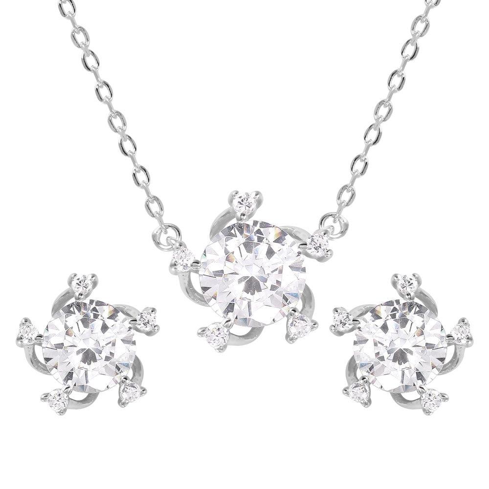 Silver 925 Rhodium Plated Clear CZ Matching Set - BGS00460 | Silver Palace Inc.