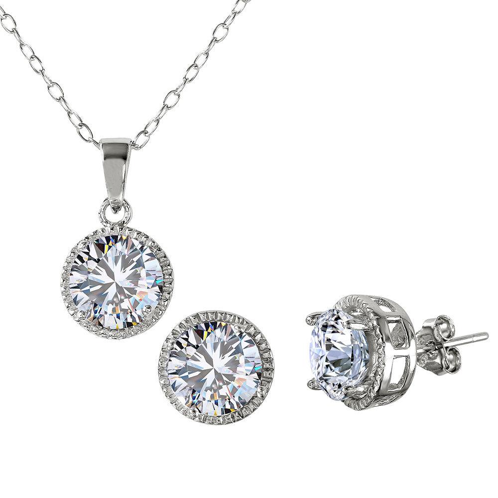 Silver 925 Rhodium Plated Halo Design CZ Set - BGS00461 | Silver Palace Inc.