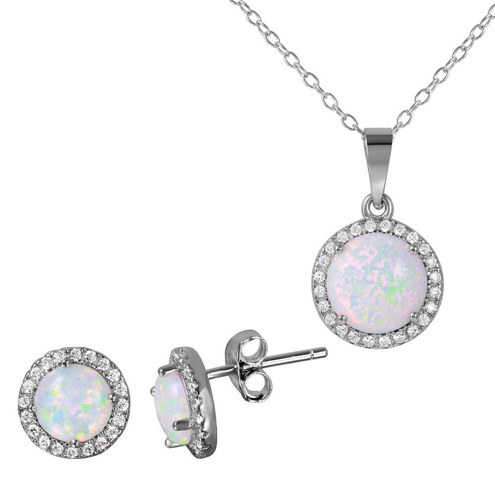 Silver 925 Rhodium Plated Halo Set with Synthetic Opal and CZ - BGS00469 | Silver Palace Inc.