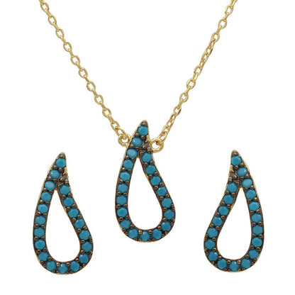 Silver 925 Gold Plated Open Turquoise Teardrop Set - BGS00492 | Silver Palace Inc.