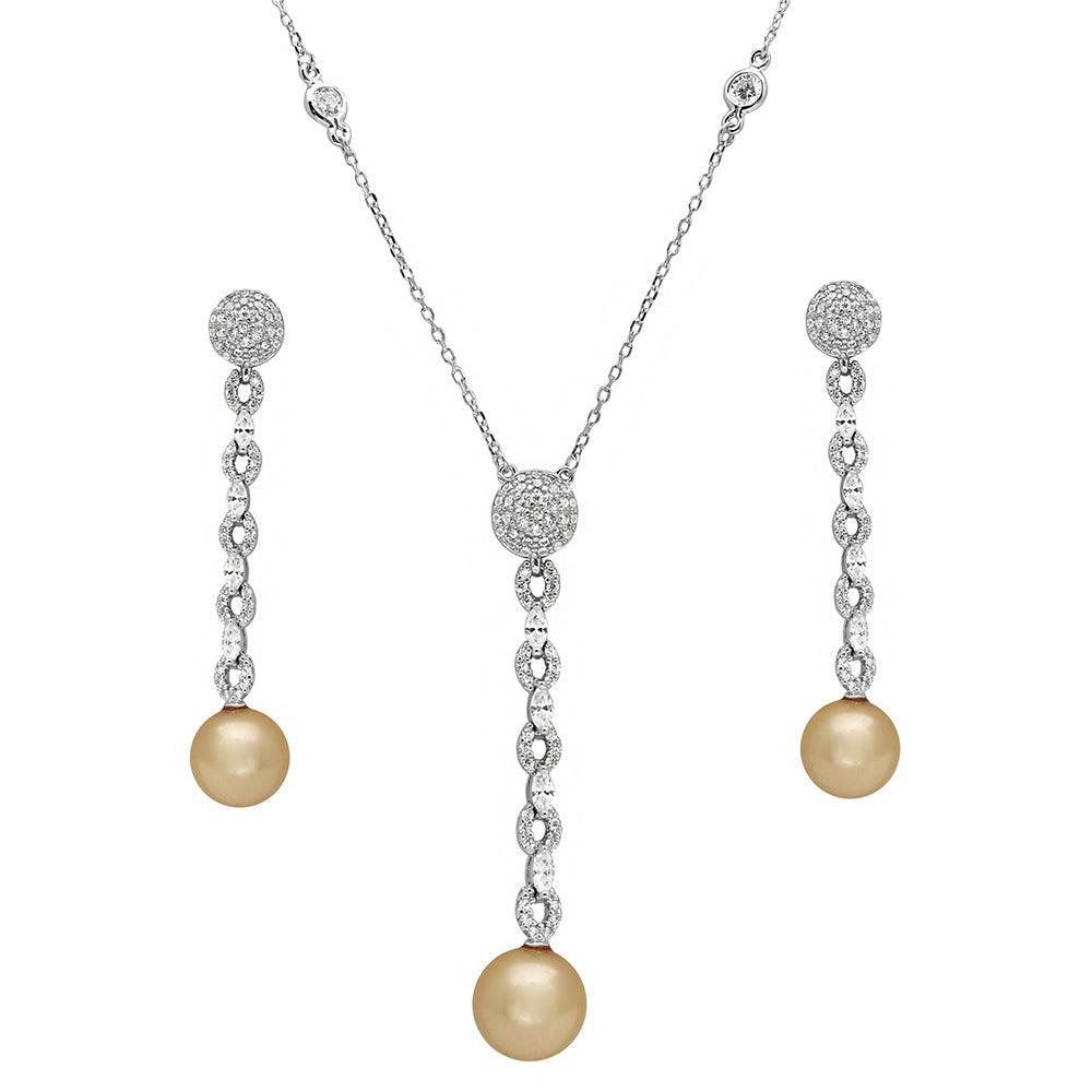 Silver 925 Rhodium Plated CZ Drop Pearl Set - BGS00493 | Silver Palace Inc.